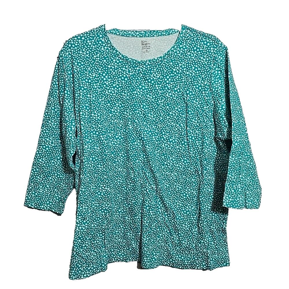 Kim Rogers Green Polka Dot Perfectly Soft 3/4 Sleeve Casual Top Womans Size 2X
